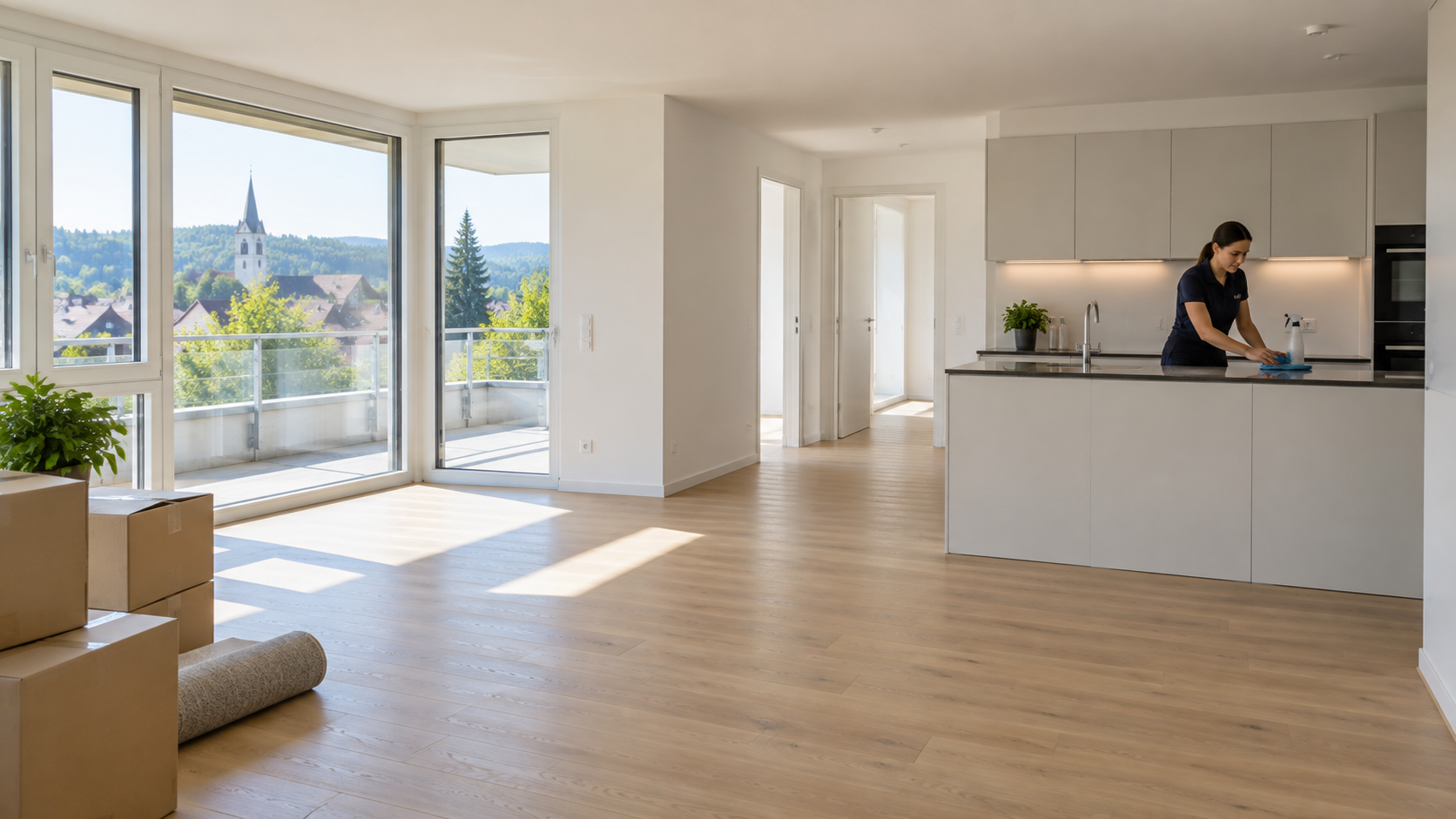 Helle, frisch gereinigte Wohnung vor der Übergabe